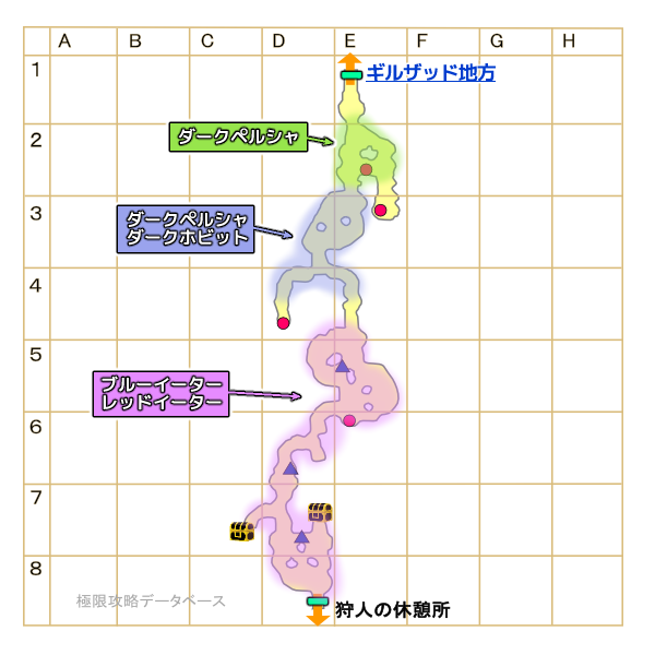 狩人のほら穴モンスターマップ