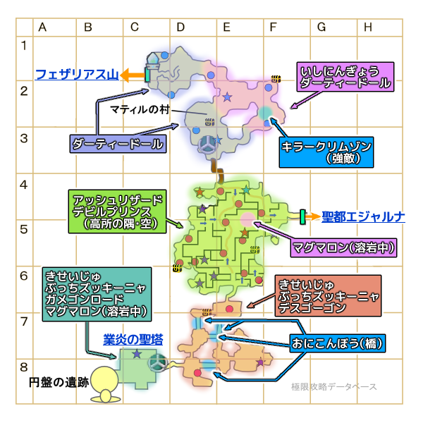 烈火の渓谷モンスターマップ