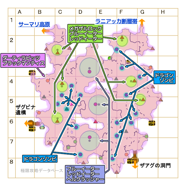 ザグバン丘陵モンスターマップ