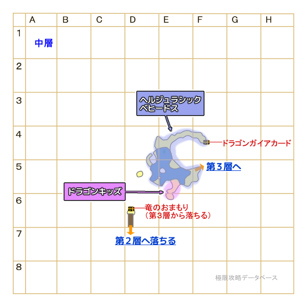 ドラクロン山地モンスター分布マップ中層