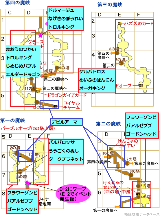 ねじれたる異形の大地モンスター分布マップ
