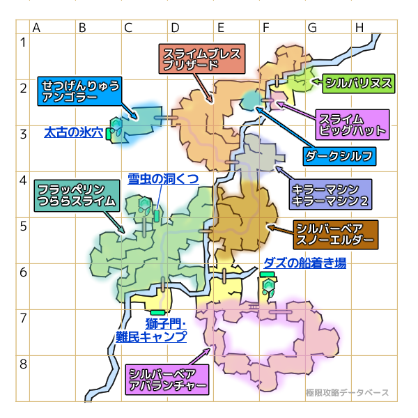 辺境の雪山モンスターマップ