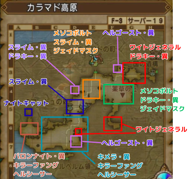カラマド高原モンスターマップ